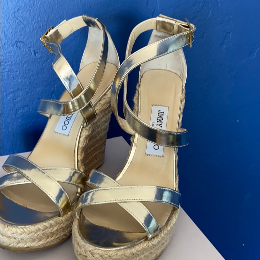 Jimmy Choo Metallic Espadrille Wedges
